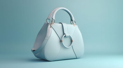 3d rendering illustration of women's handbag in white bluish color on a studio background. 