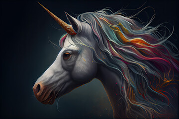 Fantasy magical unicorn with rainbow mane. generative AI