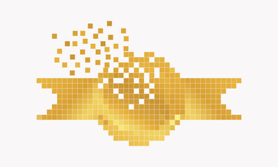 golden seal with pixel art ribbon