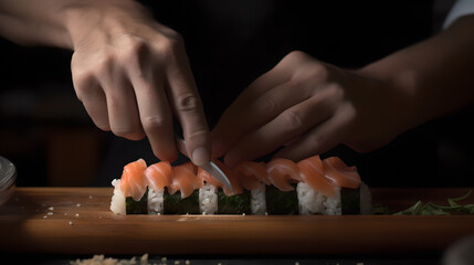 Expert Chef Slicing Sushi