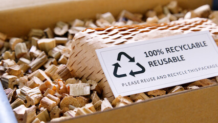 Net zero waste go green SME use eco friendly care sign plastic free symbol packaging carton box...