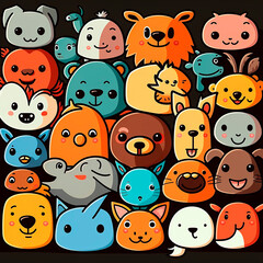 set of emoticon stickers of animals of different species on the background created with Generative Ai technology