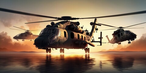 military war helicopters, generative ai - obrazy, fototapety, plakaty