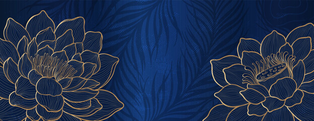 Freehand of a lotus with thin graceful lines against.Lotus flower luxury design template poster.