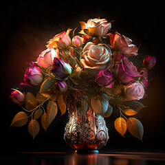 abstract composition of a vase with roses created with Generative Ai technology
