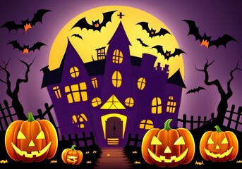 Fototapeta premium Halloween cute illustrations of pumpkin. Illustration glowing pumpkin on treat or trick fantasy fun party celebration. Created with generative AI tools
