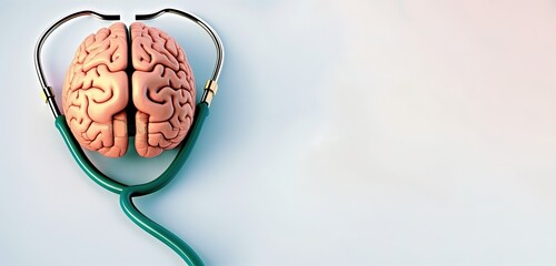 brain in stethoscope with copy space , conceptual images by ai generative - obrazy, fototapety, plakaty