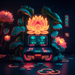 background with flowers and a slot machine created with Generative Ai technology