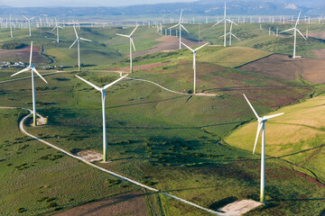 Aerial view of wind turbines Huelva Province, Spain