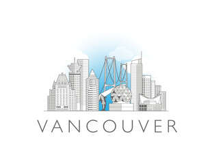 Vancouver cityscape line art style vector illustration