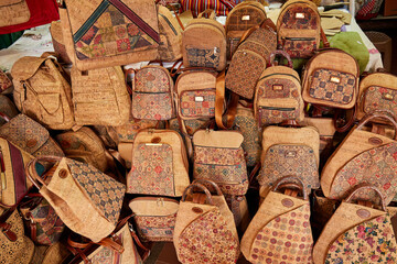 Colourful handmade cork products and bags are sold everywhere in Madeira, where they are traditional