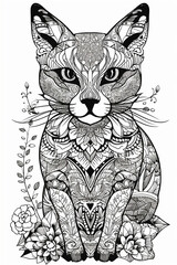 cat coloring page or tattoo