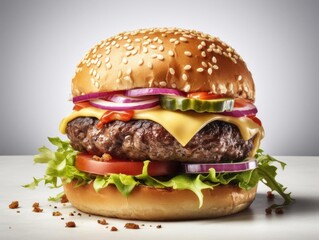 Close-Up Succulent Juicy Cheeseburger Image File.