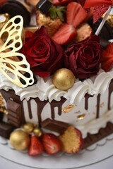 Closeup view of a decorated cake for birthday celebration