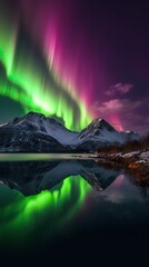 Fototapeta na wymiar Beautiful Northern Lights above mountain and river. Generative AI