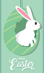 Cute rabbit comming out from a broken easter egg Happy easter Vector