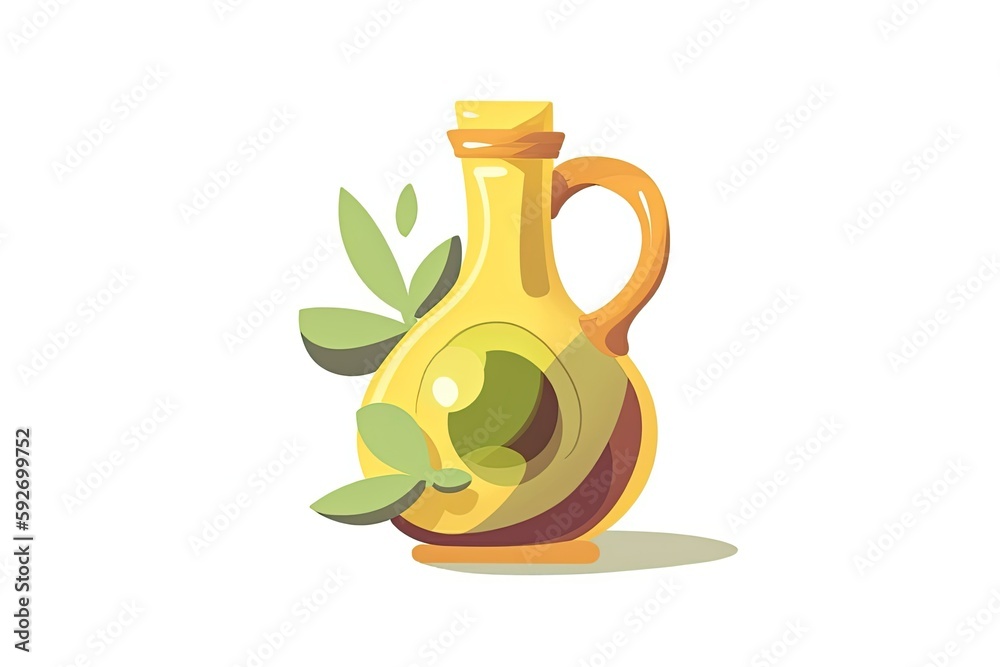 Canvas Prints white background with an illustration of an olive oil pourer holding olives on a branch. generative 