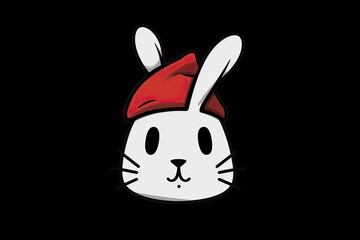 a cute animation featuring White Rabbit wearing a Santa hat. Generative AI