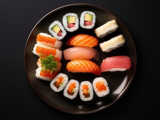 "Beautifully arranged plate of sushi"