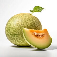 Honeydew Melon fruit isolated on white background. Generative AI