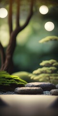 Bokeh Zen Garden Realm in a Ecological Style Background - Beautiful Bokeh Green Eco Garden Backdrop - Bokeh Zen Garden Realm Wallpaper - Created with Generative AI technology