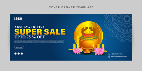 Obraz premium Vector illustration of Akshaya Tritiya Sale Facebook cover banner mockup Template