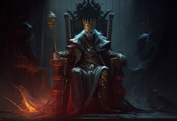 Dead king sit on the throne illustration. AI generative.