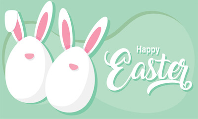 Pair of white easter eggs with rabbit ears Happy easter Vector