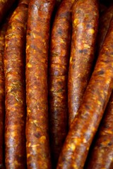 Vertical shot of the group of tasty sausages