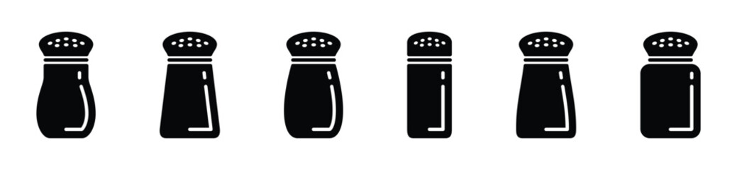 Salt and pepper container icons vector set. Spice container icon symbol in flat style. Seasoning jar icon sign and symbol. Vector illustration