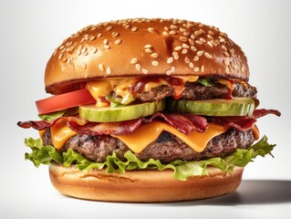 Dropdown Cheeseburger with Lettuce and Tomato.