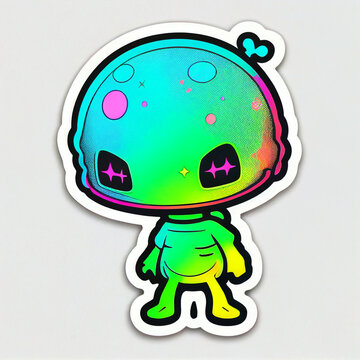 a close up of sticker cartoon alien . generative ai.