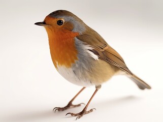 Fototapeta premium Robin on a white backgound. Small bird. Generative AI