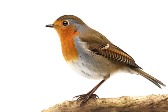 Robin on a white backgound. Small bird. Generative AI