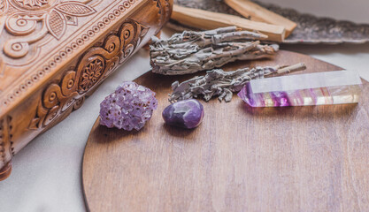 Energy healing, reiki session or chakra rite with candles, wicca magic, new world, alternative...
