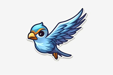 Cute Cartoon Blue Bird Sticker. Generative AI