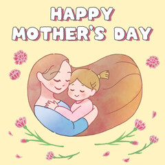 母の日カード　娘と抱き合う母親