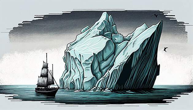 hand darwing illustration of iceberg. Ai generative