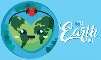Earth day poster Planet cartoon kawaii Vector