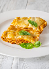 Portion of lasagna