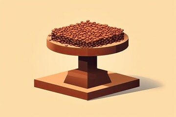 Roasted coffee beans on a stone pedestal against a brown backdrop. Generative AI