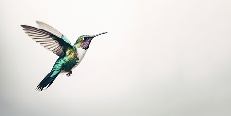 Obraz premium Humming bird hovering isolated on a white background. Generative AI