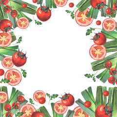 Watercolor illustration of vegetables. Hand-drawn set from isolated clip art on a white background. Bright and juicy pictures of realistic watercolor vegetables for any design.