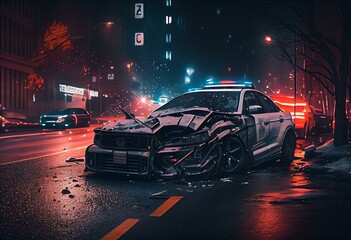 Fototapeta na wymiar several vehicle accidents nighttime city emergency serious damage. Generative AI