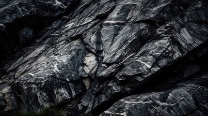 Black and white background. Volumetric black stone background. 3d effect. Rock texture. Granite mountain texture. Close-up