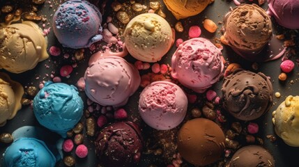 Delicious ice cream scoops background. Generative AI