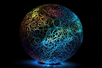 A luminescent sphere, perhaps an aura, cocoon, chakra, broadcasting intricate patterns Each pattern revealing the frequency signature of a person's consciousness or state of being. Generative AI
