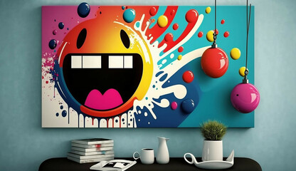 weird strange mixed emoji art in modern interior new quality art colorful joyful stock image illustration design generative ai