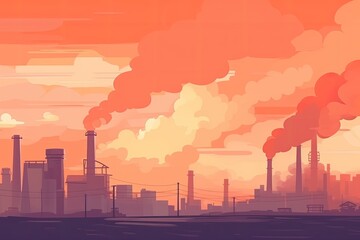 Fototapeta na wymiar Sunrise oil and gas industrial scene with cloudy orange sky, petrochemical industry tower column, and refinery facility. Generative AI