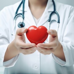Doctor with stethoscope holds a red heart